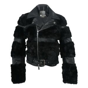 Noir Kei Ninomiya Black faux fur-trimmed faux biker jacket